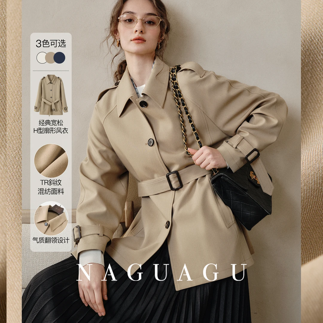 NAGUAGU/南瓜谷伦敦职场风衣~TR斜纹2025早秋风衣英伦风通勤外套
