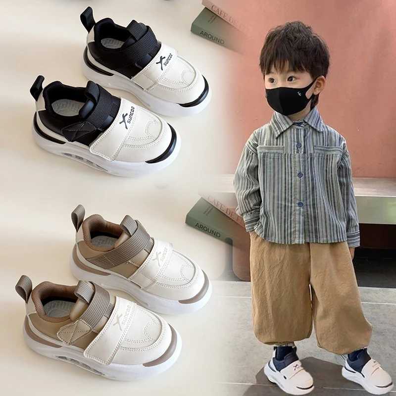 男童鞋子运动鞋儿童2025春款软底防滑皮面防水女宝宝时尚单鞋