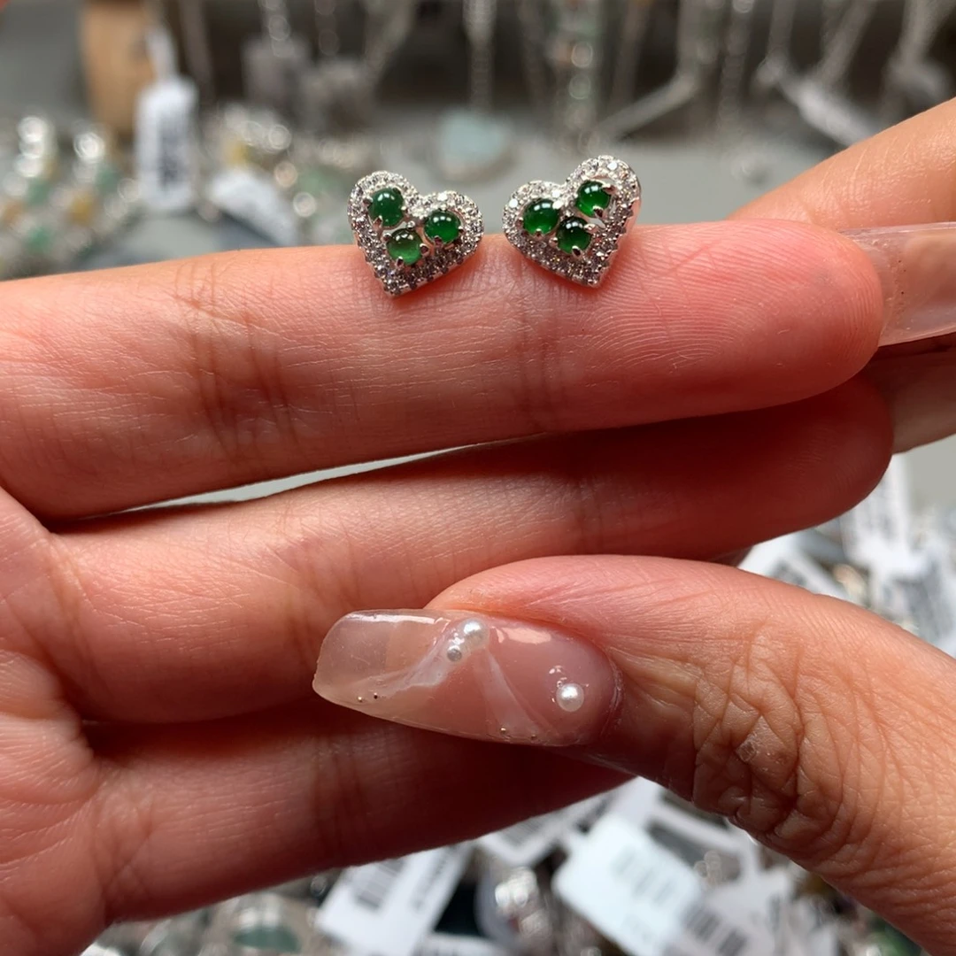 翡翠戒指银S925镶嵌耳钉5