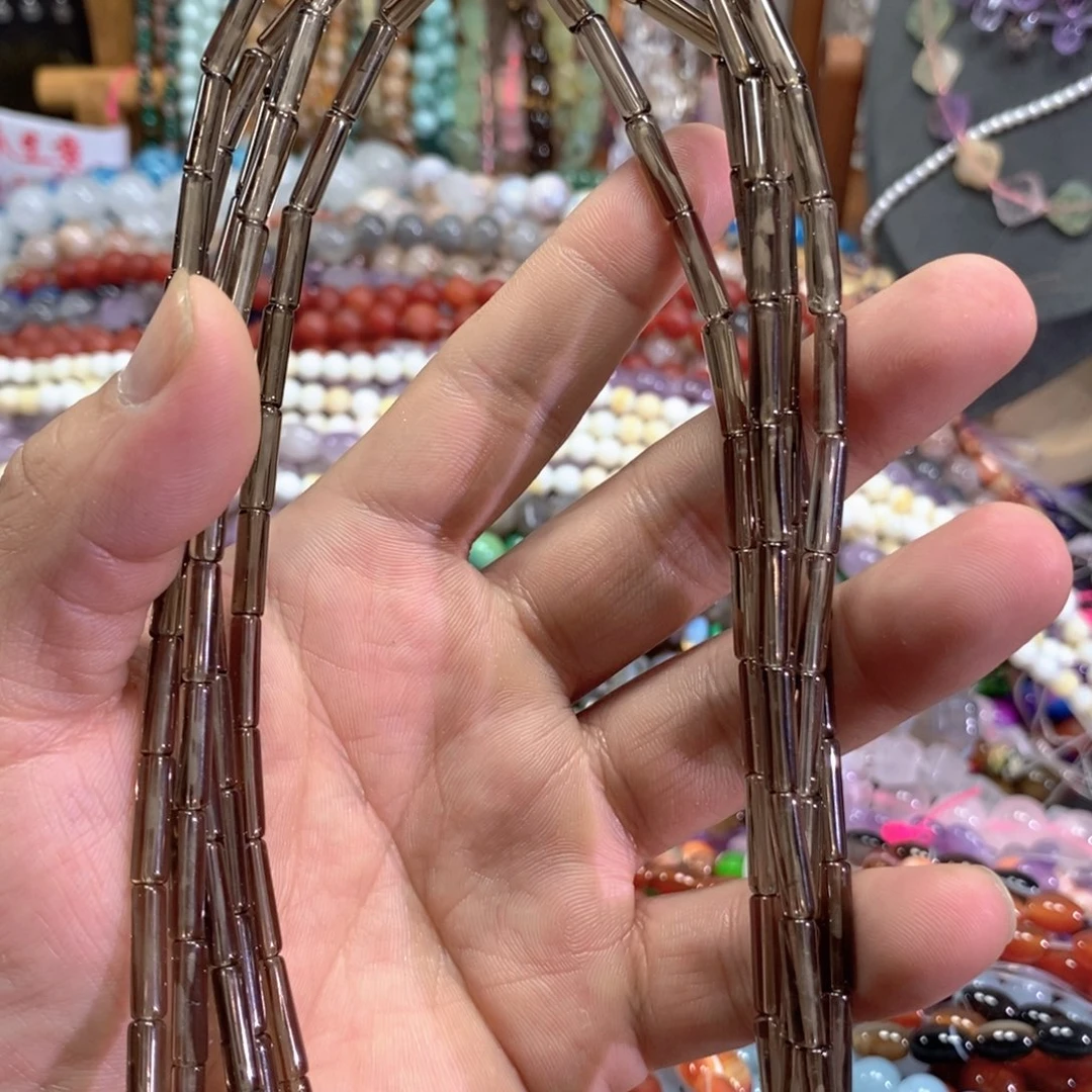 未镶嵌玛瑙/玉髓珠宝半成品天然茶晶长管一条卡4mm