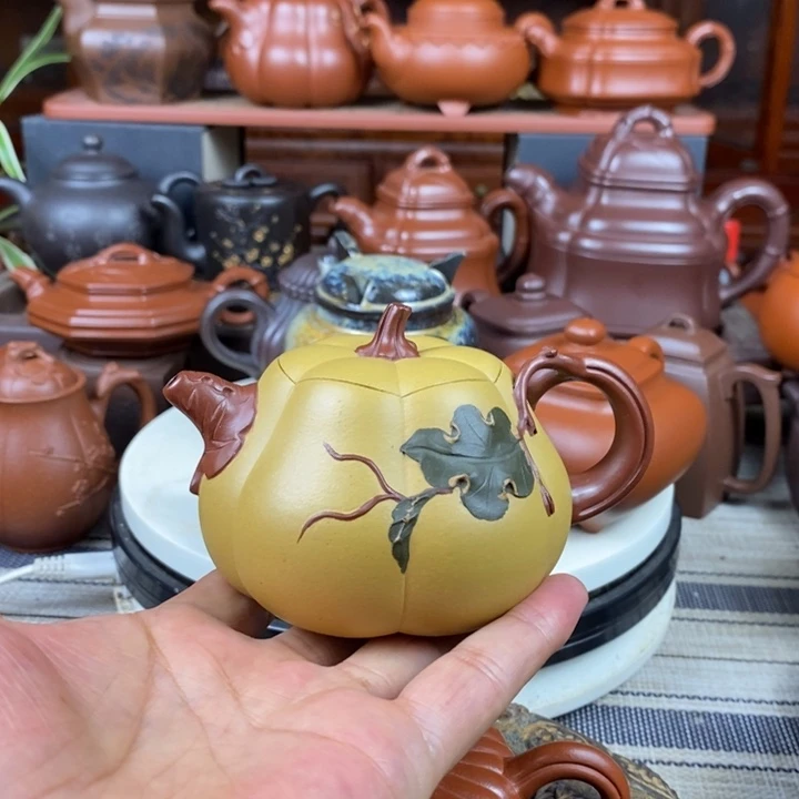茶壶紫砂南瓜230cc原矿黄金段三色紫砂特价