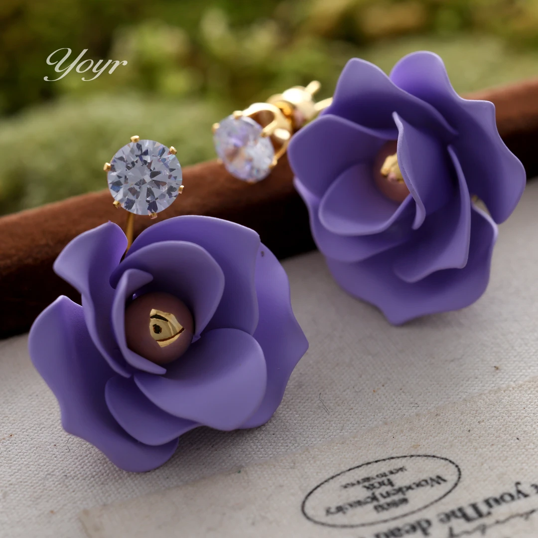 YOYR 黄铜耳饰 幻紫花朵耳钉气质时尚小香风法式轻奢高级感