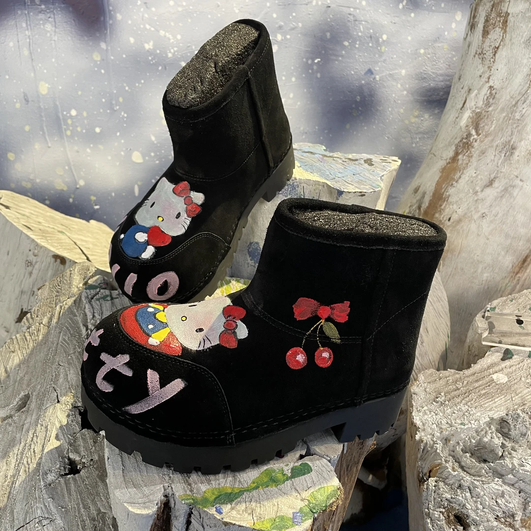 米奇大头鞋凯蒂猫时尚雪地靴保暖防寒厚底增高女鞋