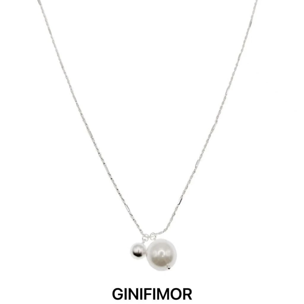 GINIFIMOR 铜合金项链 a640 法式仿珍珠银色球球项链女百搭锁骨链