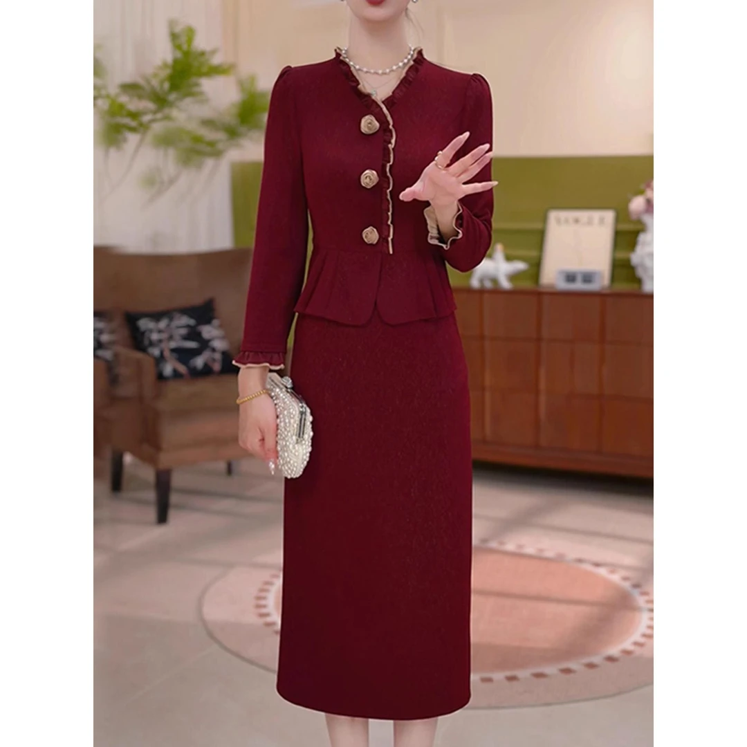 喜婆婆婚宴装2025新款秋冬大码女装贵夫人大方得体连衣裙假两件套