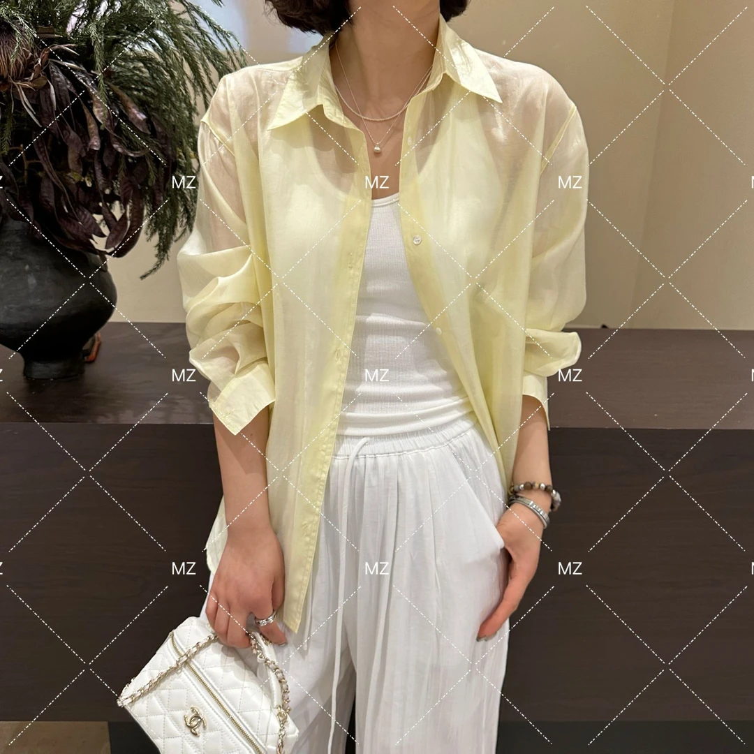 【格子家】夏季新款慵懒风轻薄百搭透气薄款长袖防晒上衣衬衫A915