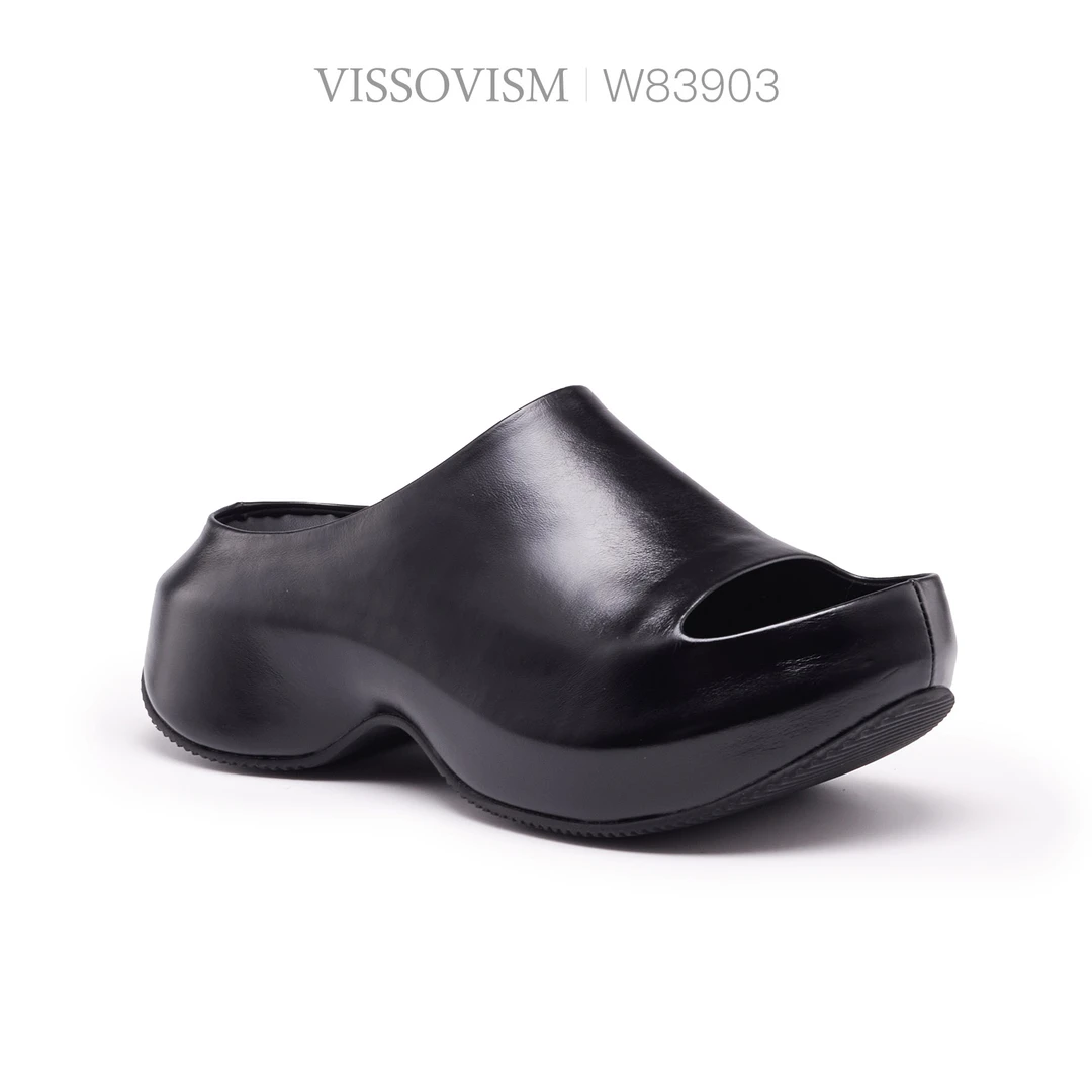 VISSOVISM厚底增高真皮鱼嘴一字拖凉鞋 W83903