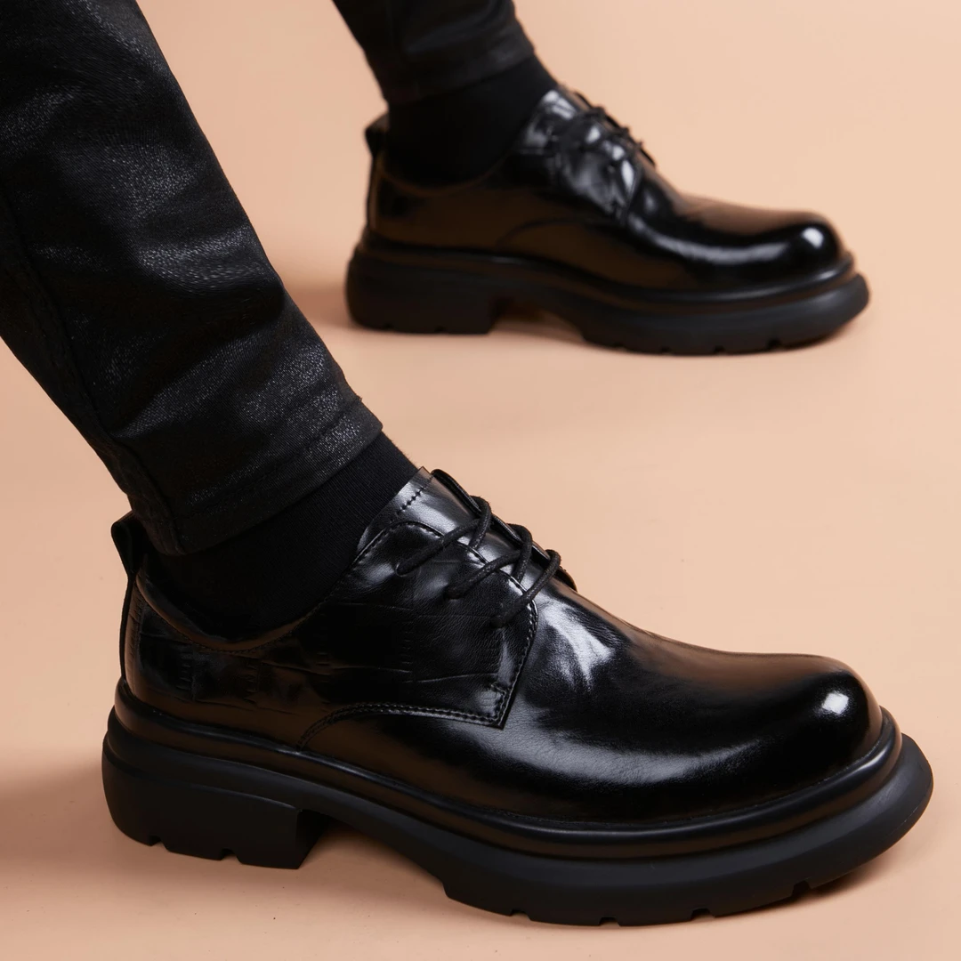 时尚男款2025新款休闲皮鞋英伦风潮流商务正装结婚增高百搭德比鞋