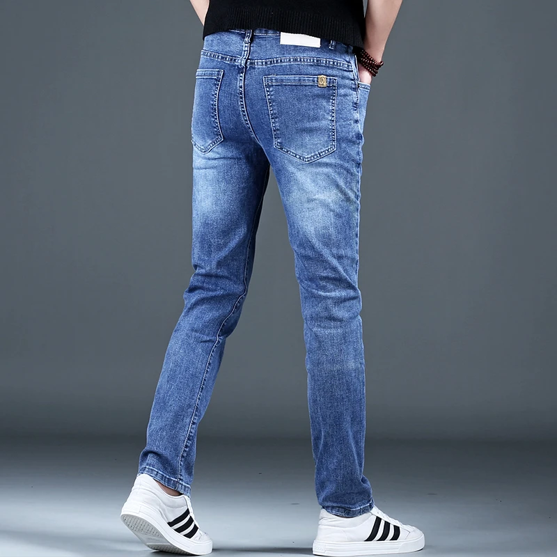 高端冰丝直筒牛仔裤男2025新款深蓝色弹力休闲男裤夏季薄款裤子男