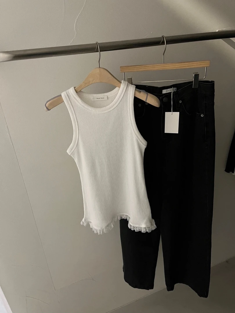 韩国东大门现货夏季新款圆领蕾丝边背心