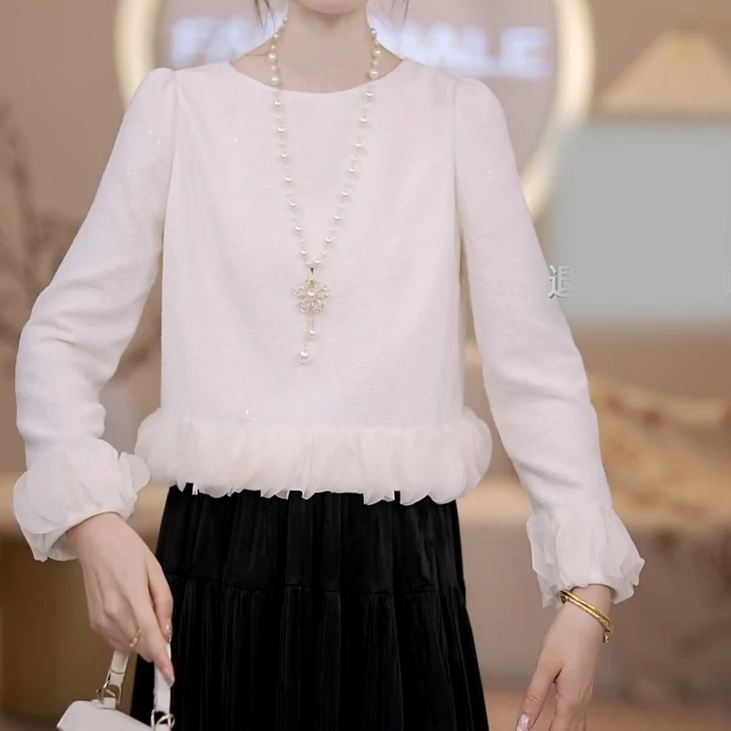 2025圆领花瓣拼接长袖气质小香风上衣休闲小衫LK2505751