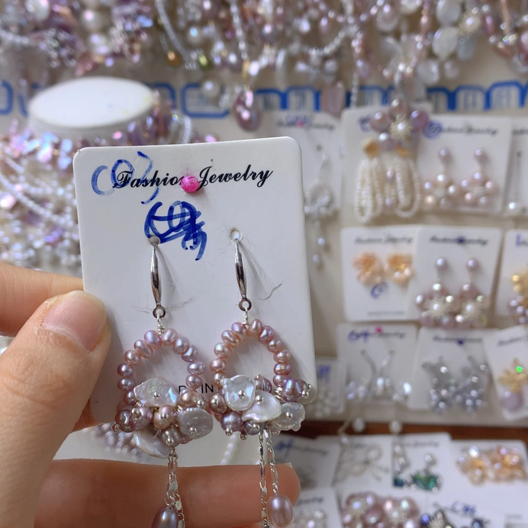 银S925镶嵌淡水珍珠耳饰