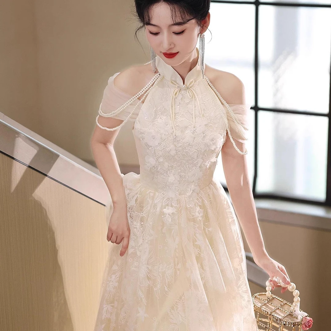 法式晚礼服女2025新款轻奢高级感主持人中式敬酒服新娘订婚结婚