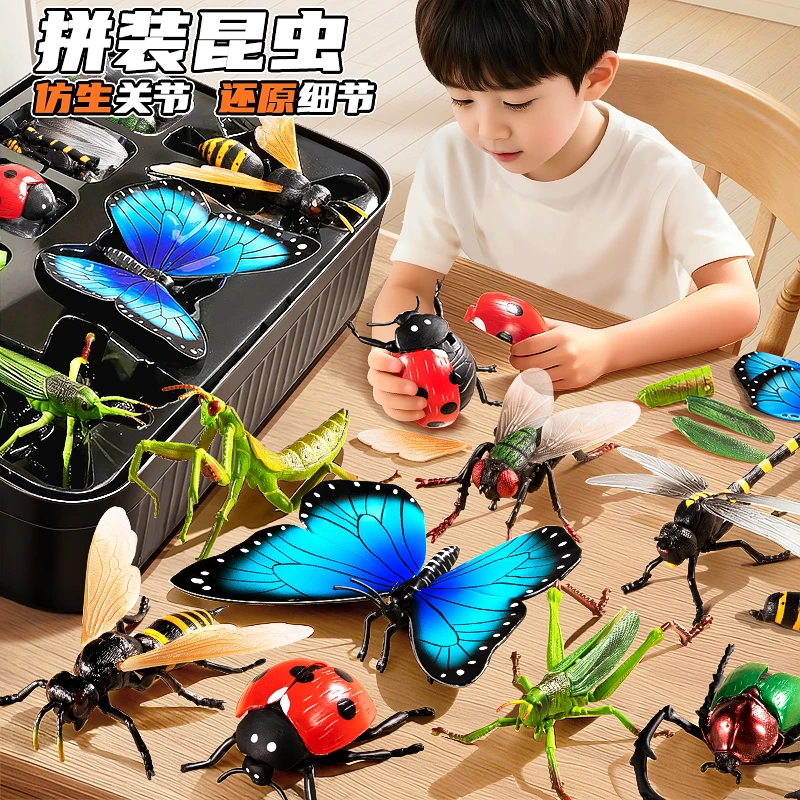 贝杰斯儿童昆虫玩具益智仿真4d拼装动物模型蝴蝶蜜蜂螳螂早教认知