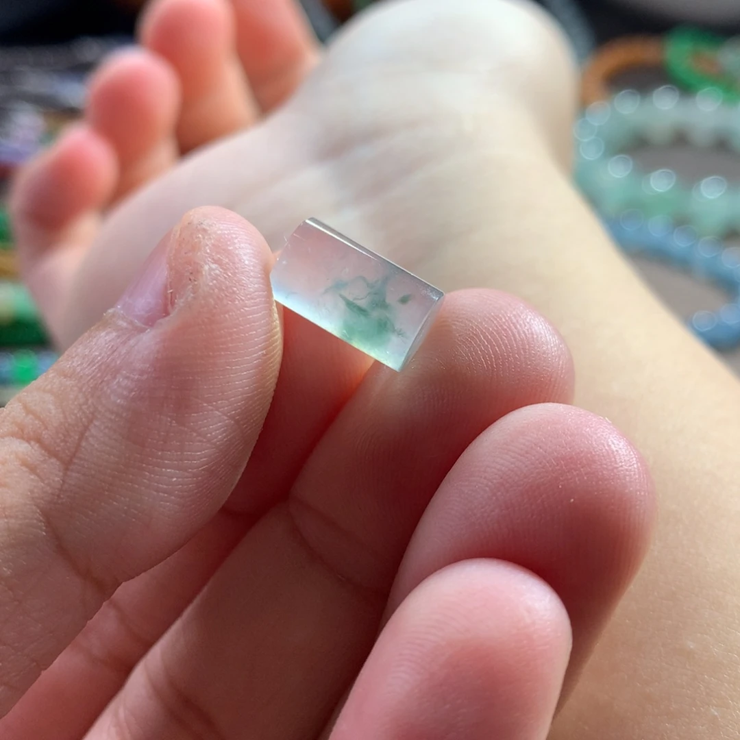 翡翠未镶嵌手链高冰玻飘花桶珠11.9x7.1