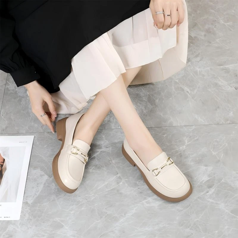 411-905012法式胶粘学院风乐福鞋黑色妈妈鞋单鞋百搭春季豆豆鞋