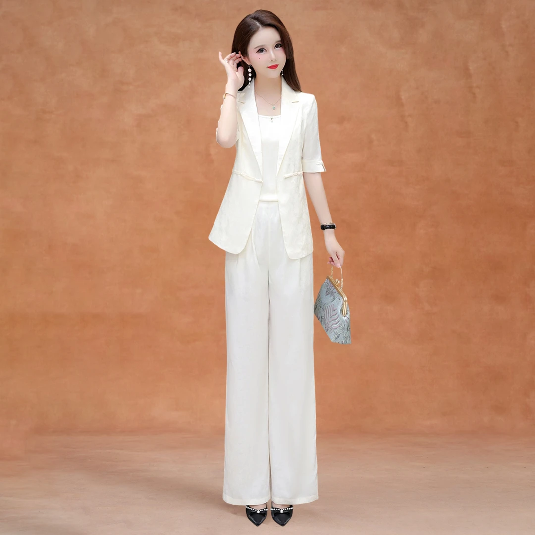 女士冰丝职业套装夏季贵夫人洋气质品牌时尚三件套高端时髦高级感