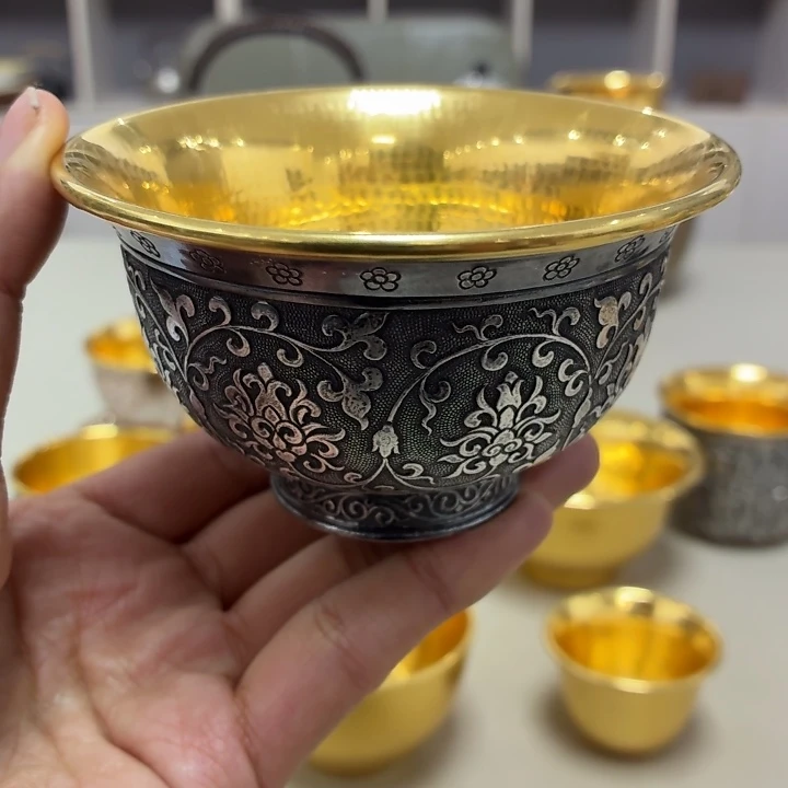 李小鹤金包银缠枝莲压手杯130毫升