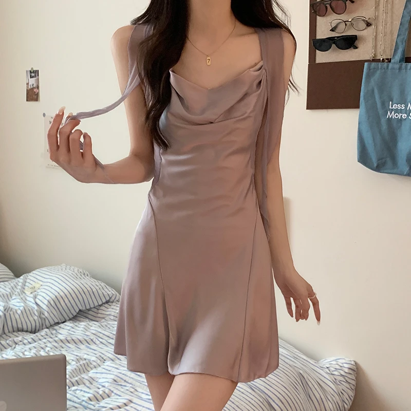 吊带睡裙女夏季性感冰丝带胸垫堆堆领荡领纯欲风爆款2025新款睡衣