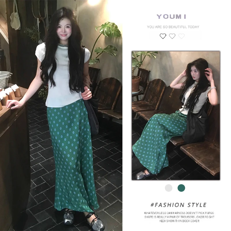 2025夏季新款韩系松弛感穿搭套装裙女短袖T恤印花上衣波点半身裙