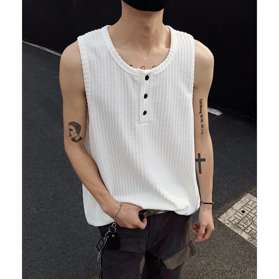 肌理感无袖T恤男2025新款夏季宽松背心美式潮牌宽松运动休闲坎肩