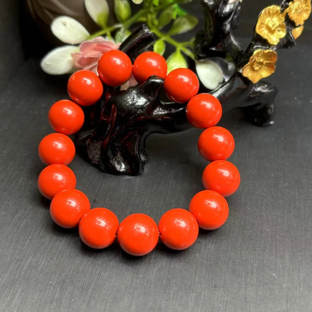 含辰砂工艺品S7278-卡14左右-大红朱砂手串-