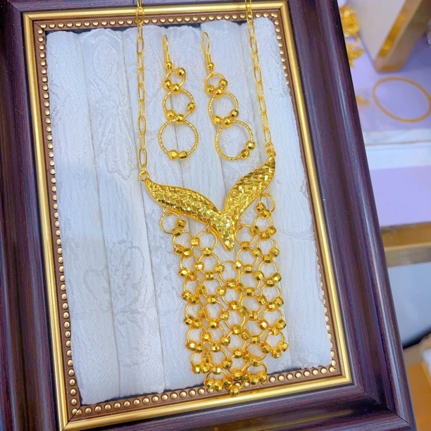 铜合金项链 1915新款两件套首饰耳环项链戒指爆款白搭时尚金色