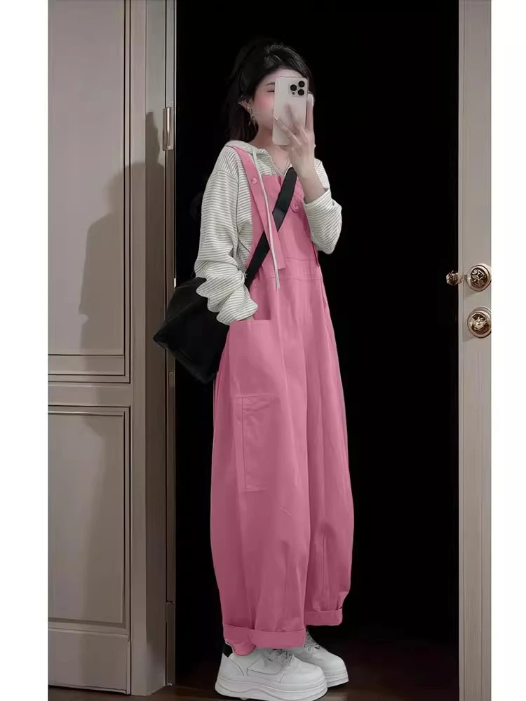 2025秋季新款韩系学院风连帽上衣设计感高腰宽松慵懒风长裤两件套
