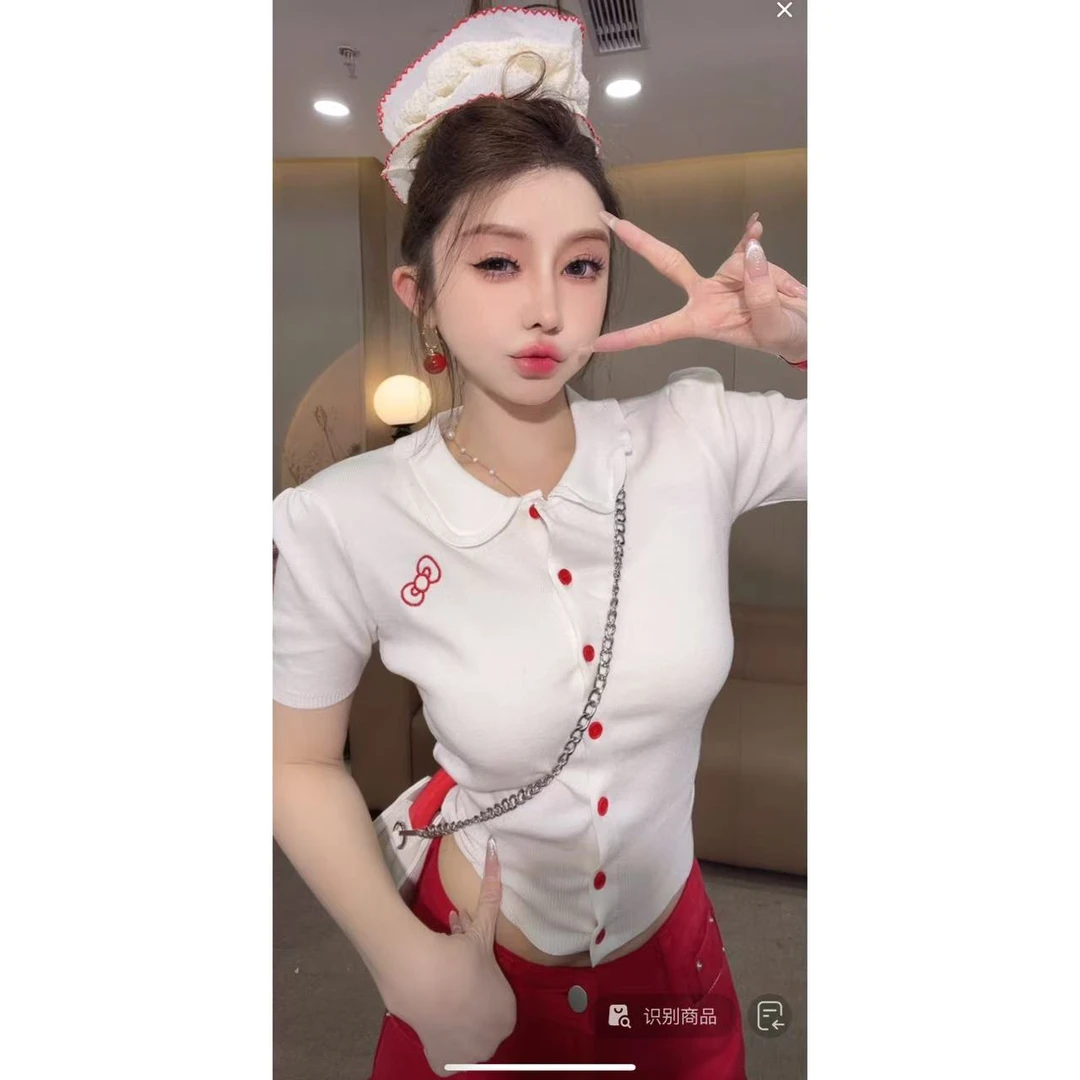 DACPAN-“美好心情”蝴蝶结刺绣针织短袖上衣 2025/盼·PP 60115