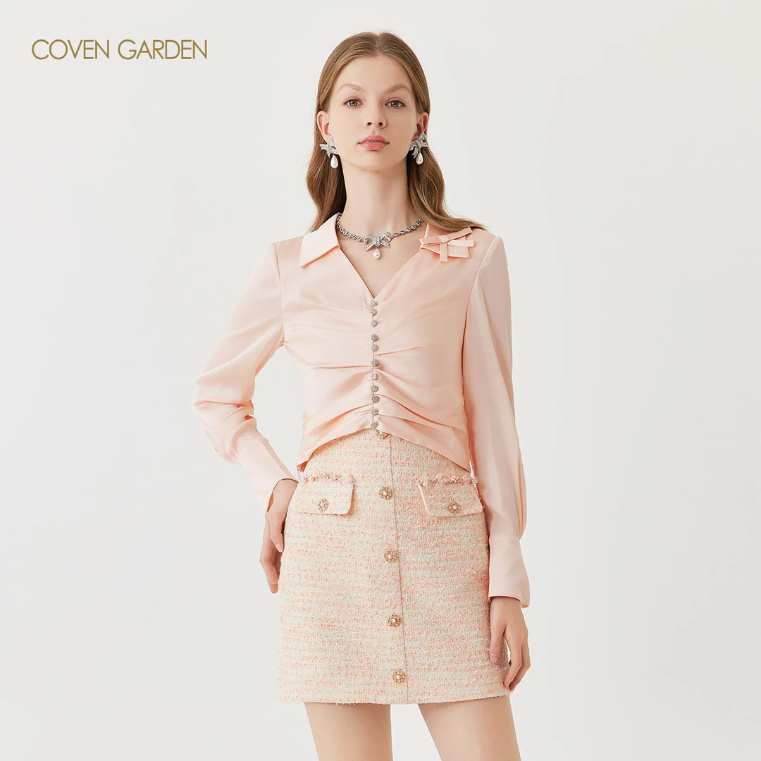 哥文花园 柔美光泽感抽褶衬衫女上衣 CLC1011308