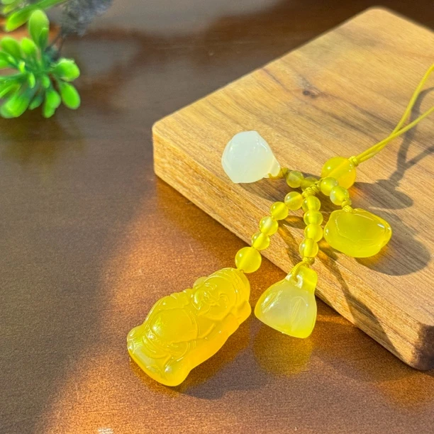 鼎芙原创三色财神爷满玉石手机挂包挂