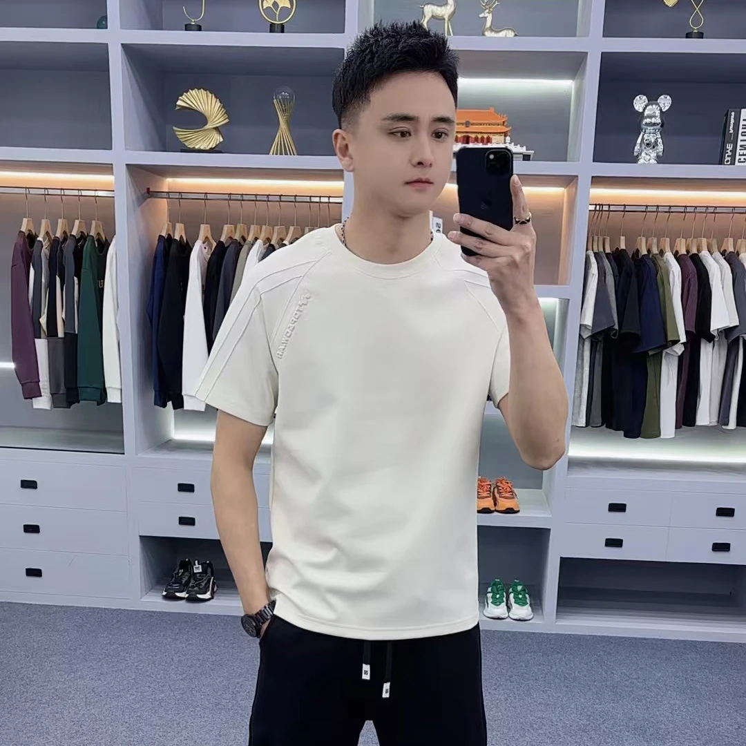 重磅短袖T恤夏季圆领时尚纯色钢印新款百搭休闲抗皱体恤衫2577