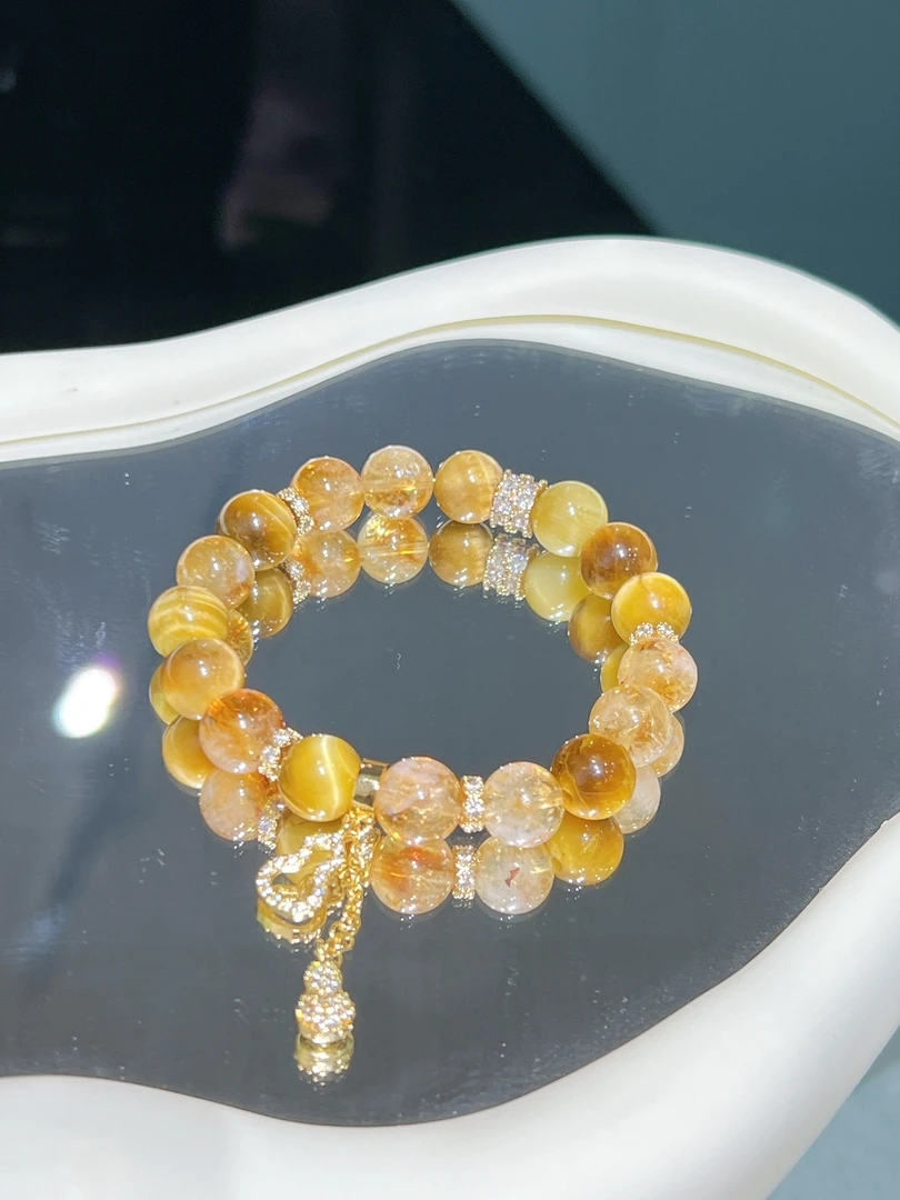 天然黄塔晶手链搭配天配天然白水晶方糖