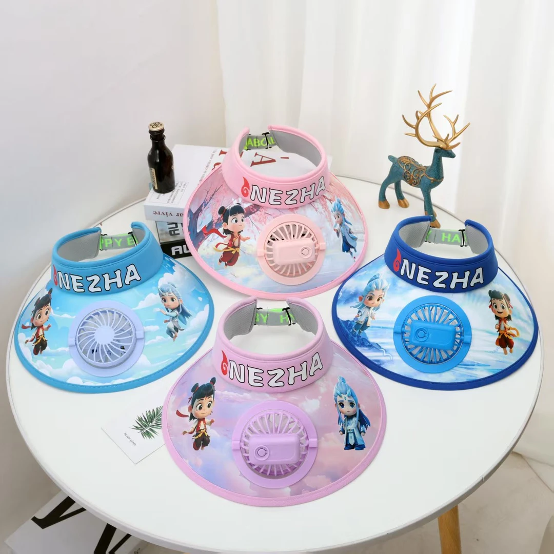 儿童空顶风扇帽哪吒防晒遮阳帽男女童宝宝夏季紫外线太阳帽透气xd