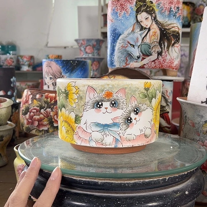 宏***满38包邮景德镇手绘花盆
