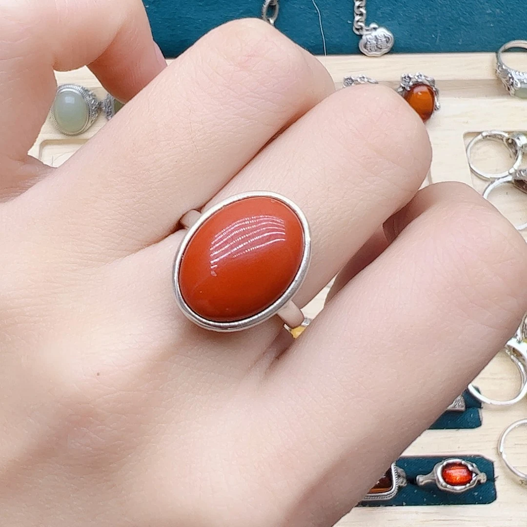 玛瑙/玉髓戒指银S925镶嵌