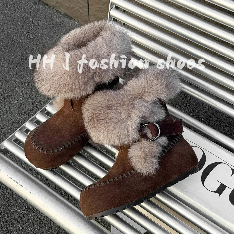 4cm内增高厚底雪地靴女冬两穿加绒保暖防滑毛毛棉鞋扣带勃肯短靴