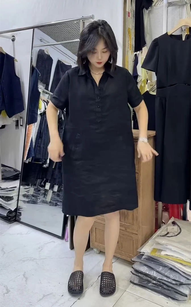 简约休闲运动polo裙2025夏季新款百搭翻领纯色显瘦短袖A字连衣裙