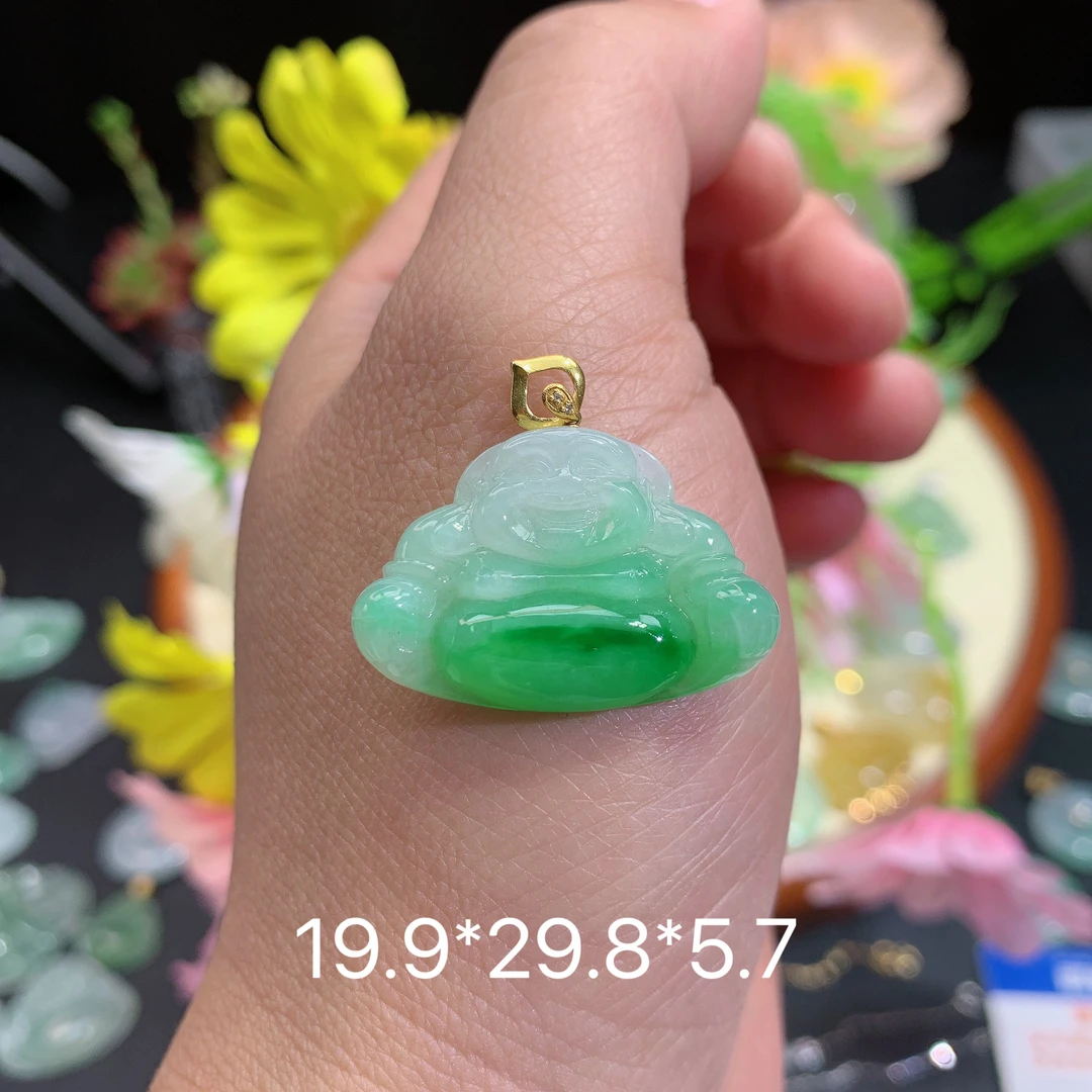 缅甸翡翠A货冰种飘绿佛公满挂件水润百搭精冰精玉美妈妈精美百搭