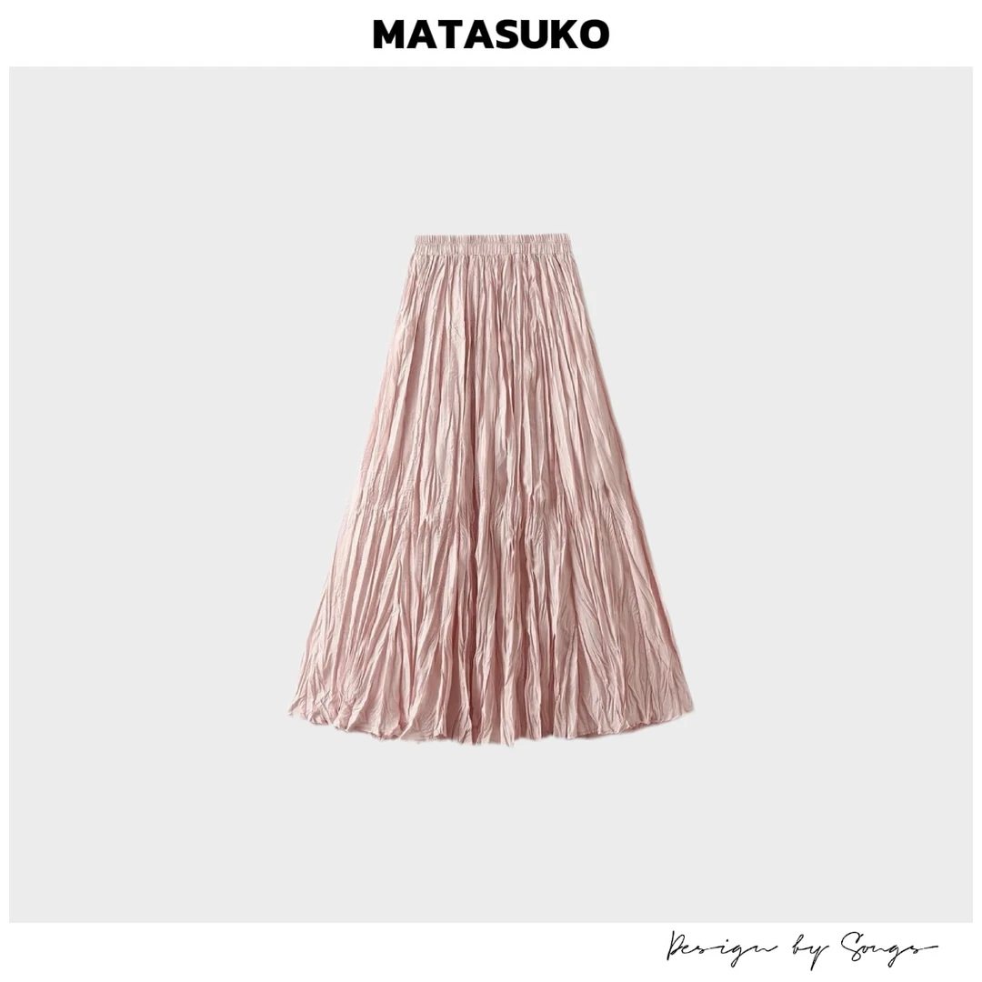 Matasuko 80TENCEL 平纹褶皱两穿 手工捏褶半身裙