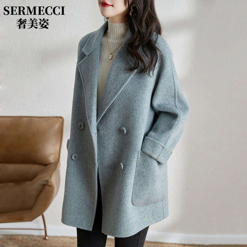 奶茶色小个子毛呢外套女2025冬新款高端轻奢风双面呢大衣韩版显瘦