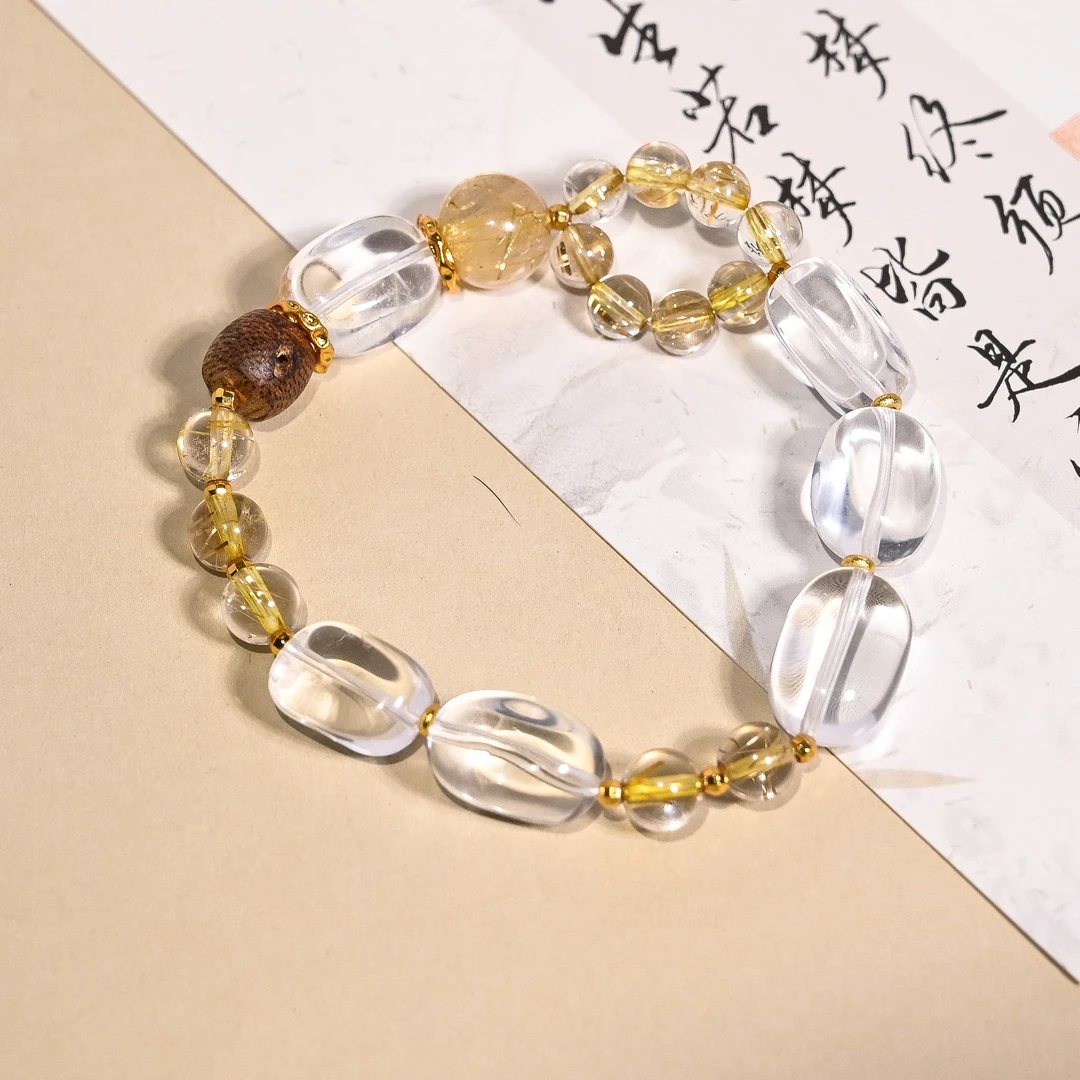天然金钣钛 白水晶 沉香手串 (多样性发/发一串)