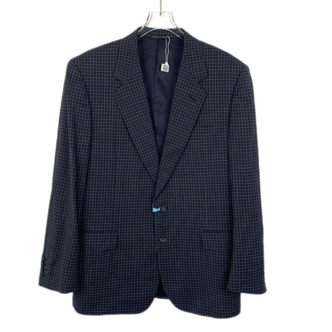 99新 LANVIN J14779 深蓝色格子翻领单排扣西装外套 48 M码