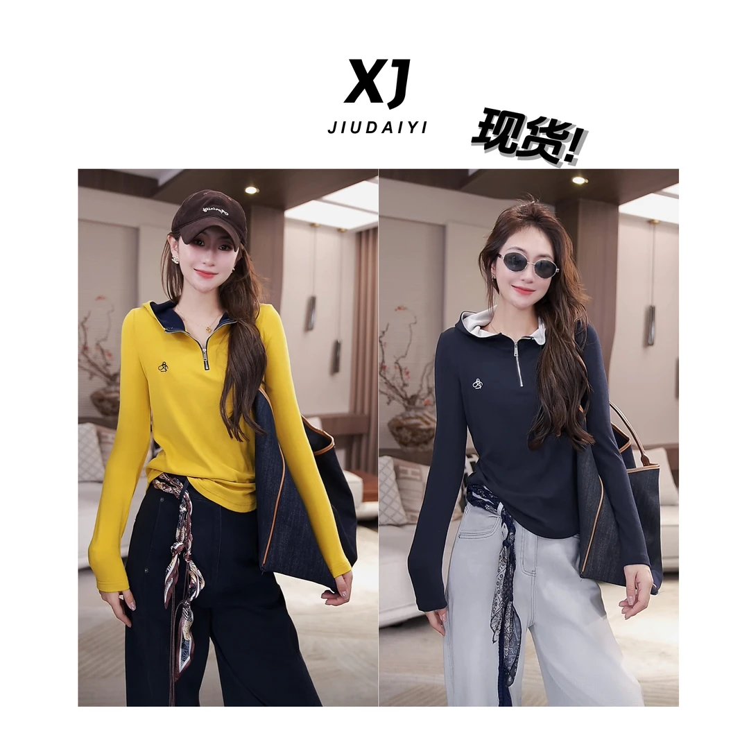 玖黛衣现货【极简旋律】新款时尚百搭休闲套头纯色上衣 TXJ42152