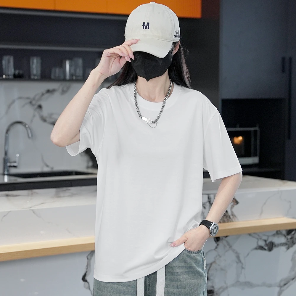 2025夏季新款纯色短袖男简约t恤休闲服男款宽松潮流百搭半袖白色