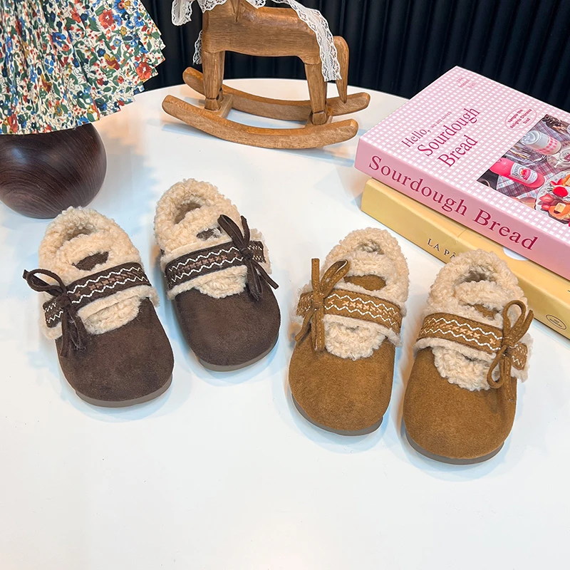 女童宝宝2025冬季可爱民族风萌娃舒适加绒勃肯学院潮流棉鞋雪地靴