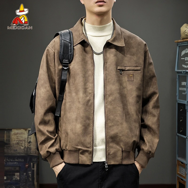Mexican/稻草人秋季美式复古皮衣外套男款飞行员PU皮夹克机车服潮