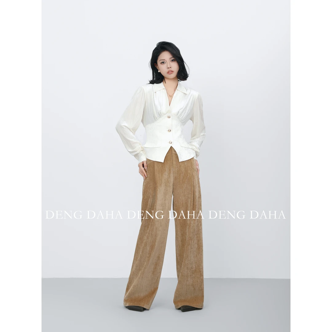 「春色撩人」秋冬金丝绒衬衫翻领单排扣衬衣HBZC641156