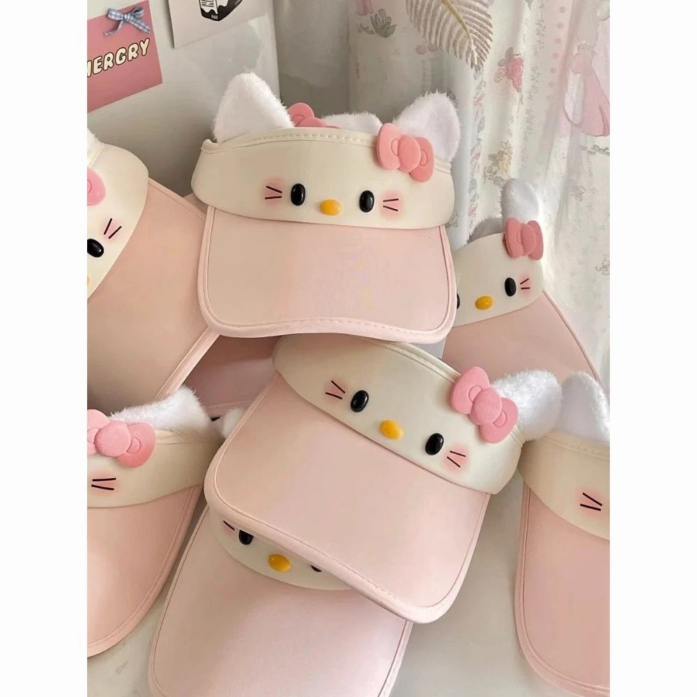 少女心萌物定制!HelloKitty粉色可爱空顶帽女生夏季kt猫遮阳帽子