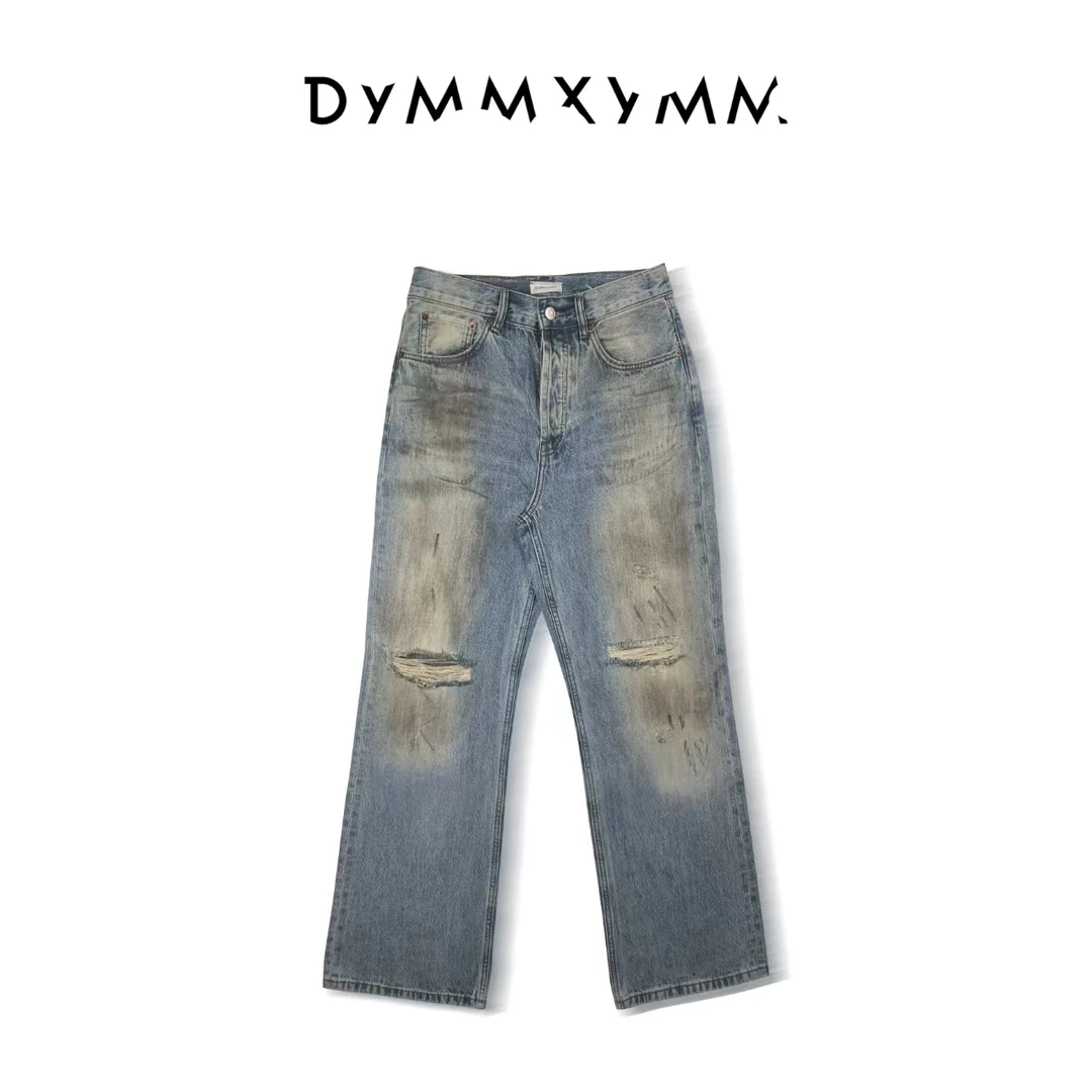 【DYMMXYMM】-艾克.污渍做旧破洞牛仔裤复古水洗直筒时尚-61030023